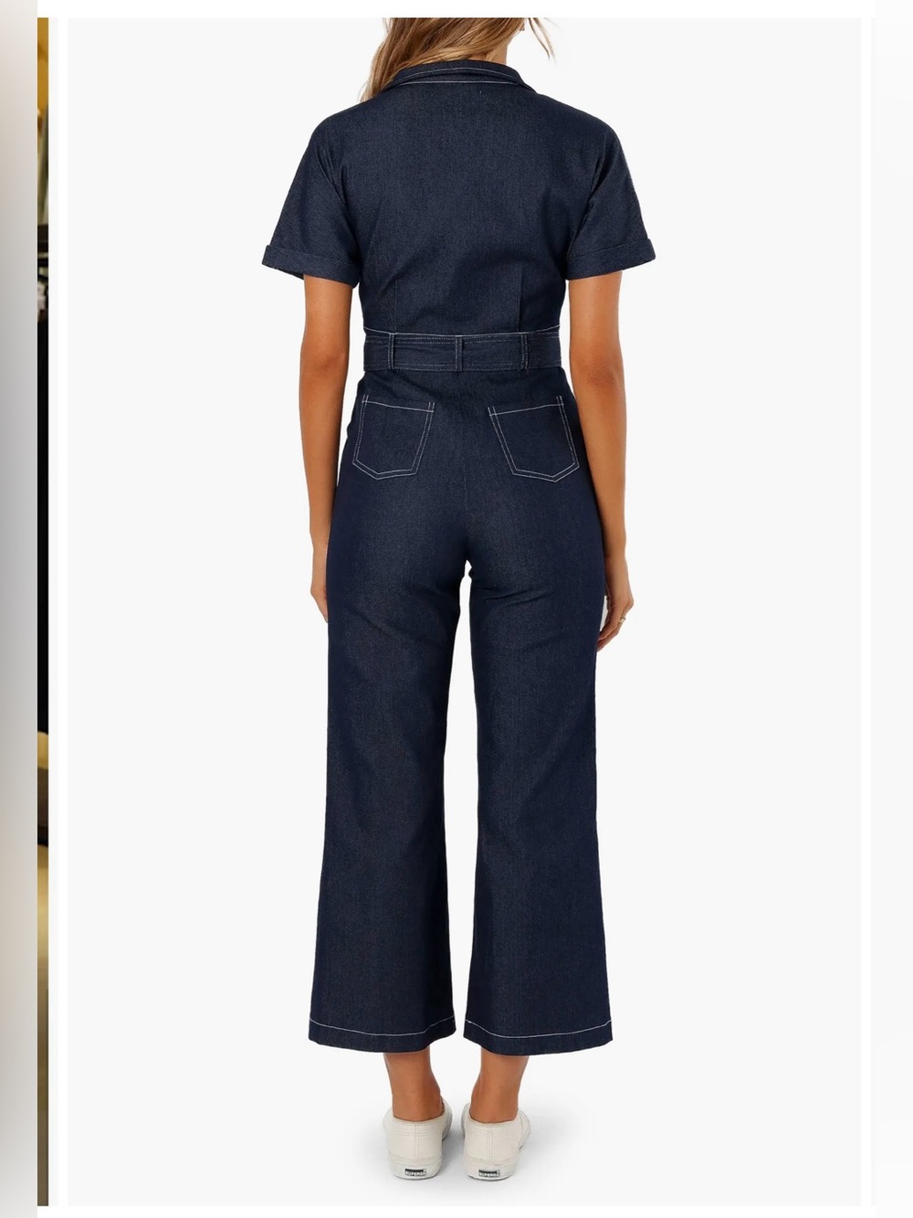 Petal & Pup Dark Blue Denim Tie-Waist Jumpsuit Short Sleeve size: S - Picture 5 of 17
